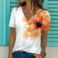 Camiseta de Manga Corta con Cuello en V Moda Blanca para Mujeres Estampado 3D de Lavanda - details 16