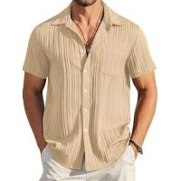 Camisas de manga corta de algodón para hombre, cuello vuelto de Color sólido, estilo informal de playa, talla grande, gran oferta, verano - details 0