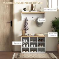 Recibidor con Perchero y Banco Zapatero 2 en 1 Muebles de Entrada con 3 Ganchos y Estantes para 9 Pares de Zapatos 75x30x50 cm y 75x20x22,5 cm Blanco - details 2