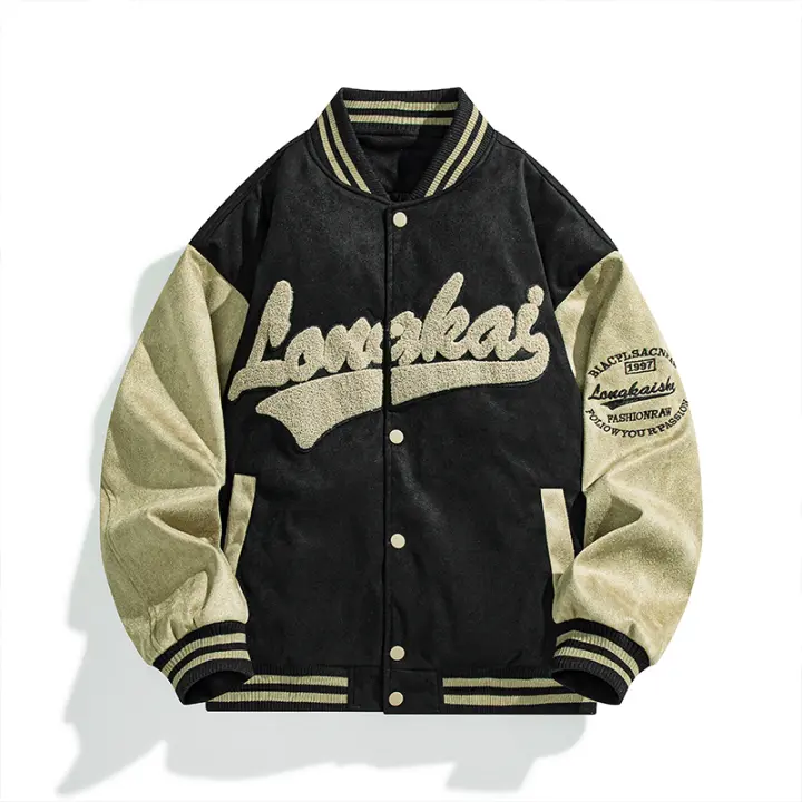 Abrigo informal de béisbol para hombre, chaqueta holgada de Color liso, estilo Harajuku, para exteriores, primavera y otoño - 1