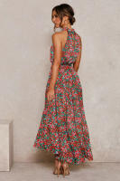 Vestido largo de mujer europea y americana 2025, nuevo vestido con cordones, estampado de lunares y cuello. - details 34
