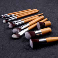Kit de brochas de maquillaje de bambú para mujer, 11 piezas, Cosméticos coreanos, colorete barato, juego completo profesional - details 0
