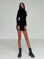 Elegante Vestido Bodycon de Moda Otoñal de Cuello Alto Manga Larga Color Sólido - details 15