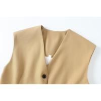 BUNO-Conjunto de 2 piezas con bolsillos para mujer, pantalones con cuello en V, sin mangas, chaleco de una sola botonadura, con cremallera, a la moda, verano, 2025 - details 5