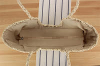 Hierba para mujer, bolso tejido ahuecado de nicho francés, un solo hombro, de mano, gran capacidad, para playa - details 6