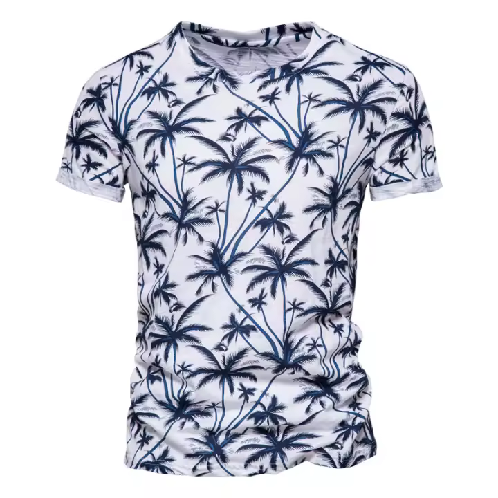 Novedad de verano, camiseta estampada, camisa de fondo para hombre con cuello redondo a la moda, top informal para hombre - 1