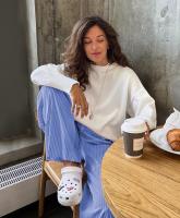 Pantalones de Algodón Originales para Mujer Diseño a Rayas Azules Cómodo y Elástico - details 4