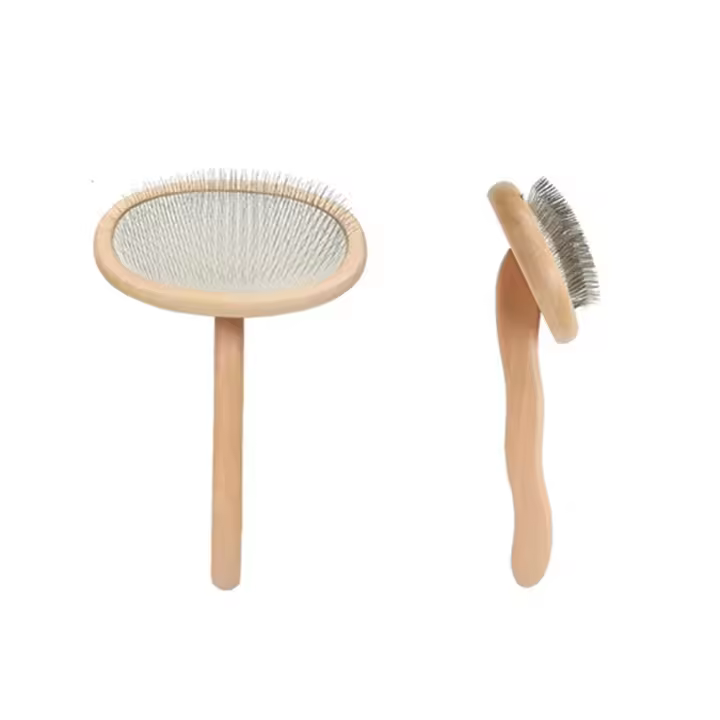 Peines para el pelo con mango de madera para perros, herramienta para desmatting de mascotas con agarre cómodo y ahorro de trabajo, almohadilla acolchada para quitar el desprendimiento - 1