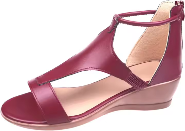 Sandalias de plataforma con cremallera abierta, color sólido, zapatos casuales con cuña, sandalias de dedos para mujer, zapatos de mujer para pies anchos - 1