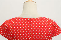 Women summer vintage 1950s 60s big swing party polka dot dress - details 55