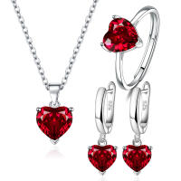 Conjuntos de Joyería de Plata Esterlina 925 Anillo de Zirconia Corazón, Pendientes, Collar - details 3