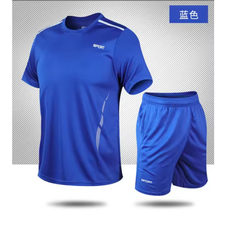 Traje deportivo de hombre 2025 verano nuevo, holgado, fitness, para correr, de secado rápido, transpirable, de manga corta, conjunto de dos piezas, holgado. - 1