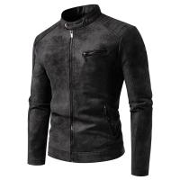 Al aire libre hombres moda cuello alto Tops Otoño Invierno transpirable abrigos a prueba de viento nueva chaqueta de cuero versátil informal Retro sólido - details 3