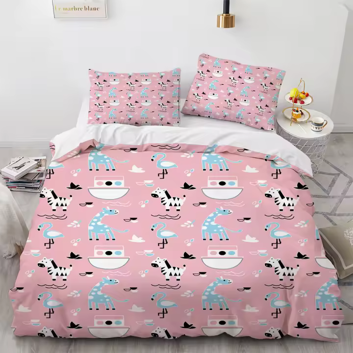 Funda de edredón, funda nórdica, funda de almohada, juego de cama, animal de dibujos animados, decoración de dormitorio para niños y niñas, tamaño individual doble grande - 1