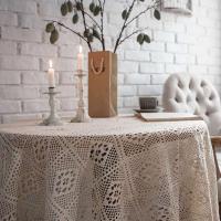 Mantel de crochet beige decorativo hueco, cubierta rectangular para mesa de comedor con borlas, decoración estética para salones de bodas - details 7