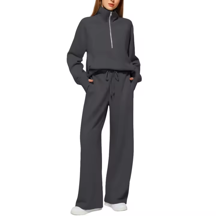 Conjuntos de dos piezas de otoño para mujer, sudaderas informales de cuello alto y pantalones de chándal, trajes deportivos para mujer - 1