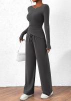 Conjunto de otoño Camiseta asimétrica de manga larga Pantalones de pierna ancha Traje informal Chándal - details 32