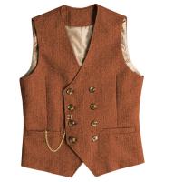 Chalecos de traje con cuello en V para hombre, chaleco de tweed de lana con doble botonadura, esmoquin para padrinos de boda - details 4
