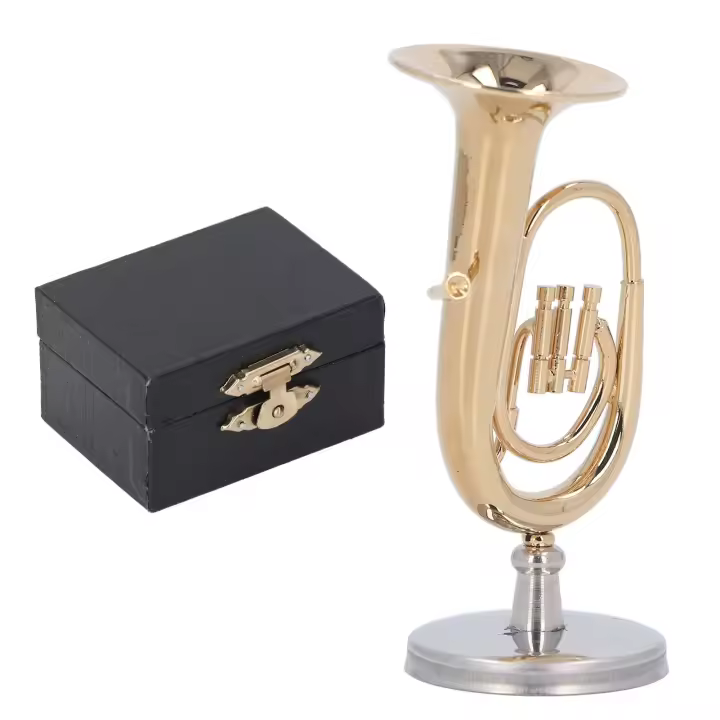 Modelo de Tuba en miniatura, Eufonio chapado en oro de latón, Mini instrumento Musical de Tuba en miniatura, modelo de regalo con Base - 1