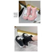 Botas de lluvia impermeables para mujer, zapatos ligeros de ojos grandes con asas fáciles de poner, Botas de lluvia sólidas de altura media - details 18