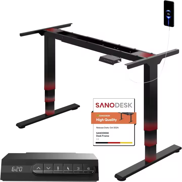 Escritorio Elevable EC4 2 Motores, USB, Ajustable en Altura, Anticolisión, Carga 100KG Gris - 1