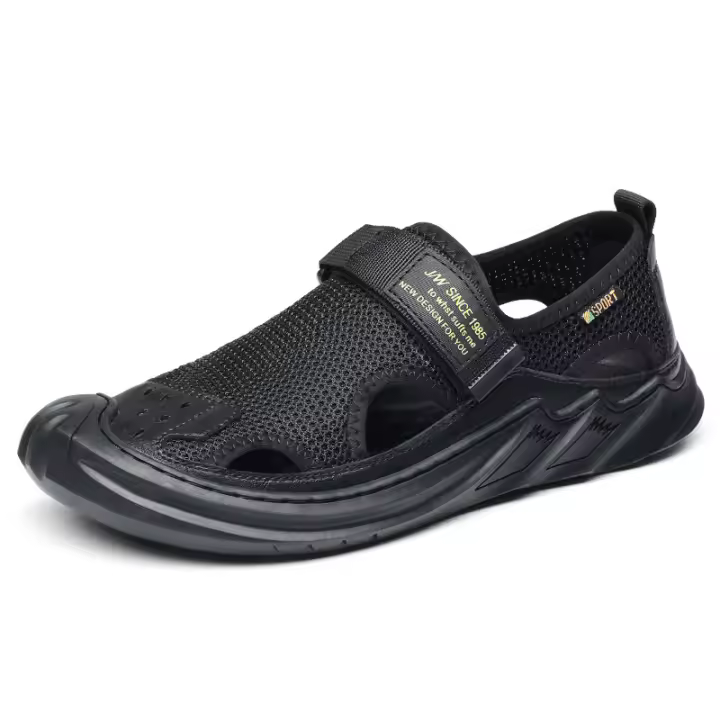 👍 🧡 🤞   Sandalias de hombre de cuero con bolsa de malla, puntera hueca, verano 2025, nuevas, transpirables, para exteriores, informales, zapatos de playa, con agujeros, estilo papá. - 1