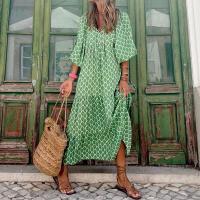 BUNO-Vestido largo bohemio con mangas abullonadas para mujer, vestido vintage elegante a la moda informal con estampado floral y cuello en V, vestidos holgados para fiesta en la playa y vacaciones - details 2