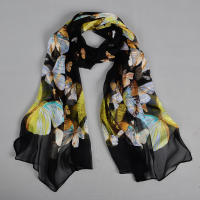BYSIFA Pañuelo de Seda de Morera 100% Diseño Elegante de Mariposa Ideal para Primavera/Verano - details 3