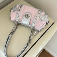 Bolso cruzado Y2K para mujer Correa de cadena ajustable, gran capacidad, cerradura con cremallera, rosa brillante para cada día, fiestas, viajes Bolso de hombro retro chic de los '90s - details 3