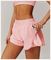 Yoga mujeres Fiess correr ciclismo transpirable deportes cintura alta entrenamiento gimnasio pantalones cortos bolsillo falso dos piezas - details 10