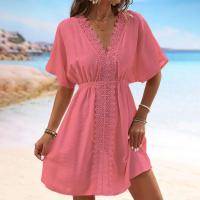 Túnica de manga corta con cuello de pico para mujer, vestido playero para cubrir, ropa de playa, novedad de 2025 - details 2