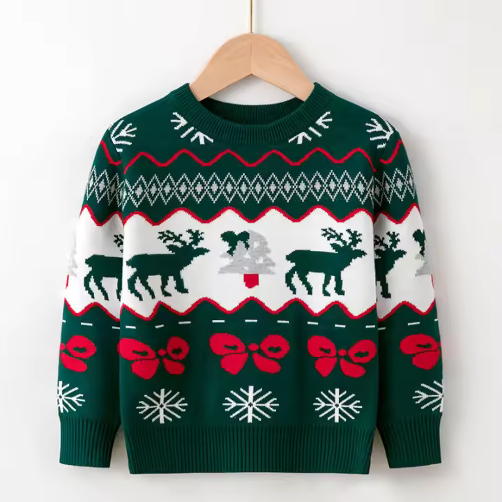 Nueva moda para niños europeos y americanos, Navidad, ciervos, suéteres, niñas, bebés, suéteres de malla - 1