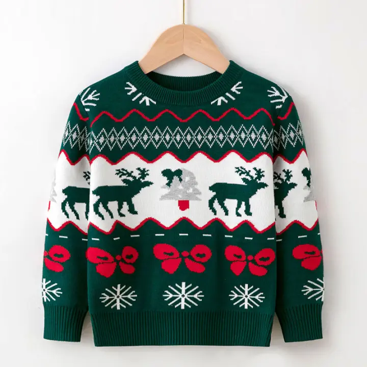Nueva moda para niños europeos y americanos, Navidad, ciervos, suéteres, niñas, bebés, suéteres de malla - 1