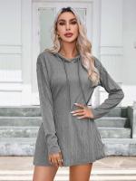 Vestido con capucha de punto de manga larga para mujer, - details 10