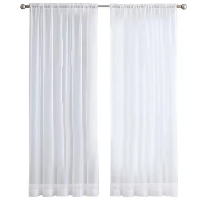 Cortinas transparentes blancas de gasa para dormitorio y sala de estar, 4 paneles, 84 pulgadas, varilla larga, bolsillo, tratamiento de ventana - 1