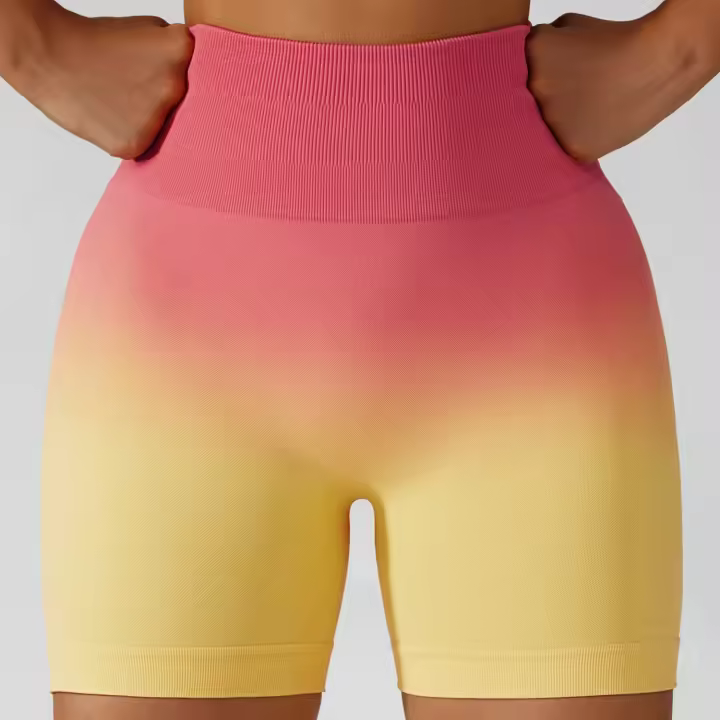 Pantalones Cortos De Cintura Ancha Y Color Degradado - 1