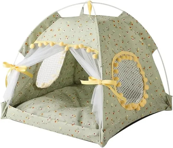 Tienda de campaña para cama de gato, casa de perro, interior, exterior, malla de encaje, ventanas transpirables, puerta, nido portátil, Teepe - 1
