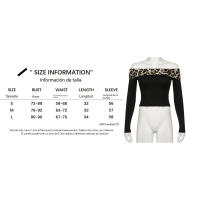 BUNO-Top corto con estampado de leopardo para mujer, camisetas de manga larga con hombros descubiertos, estética Y2K, ropa Grunge Fairycore - details 0
