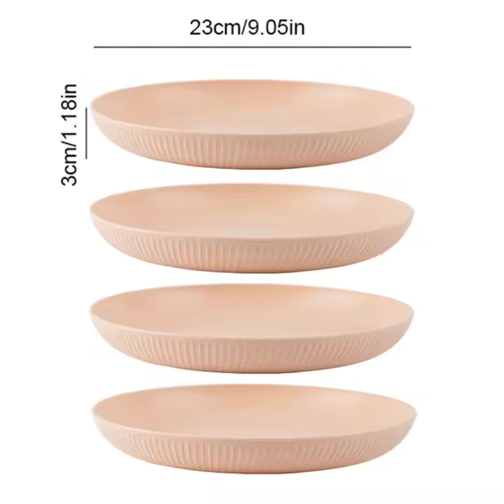 Plato redondo de 23cm para ensalada, postre, cena, apilable, irrompible, reutilizable, 4 Uds., plato de paja de trigo, plato de fruta apto para microondas para comedor - 1
