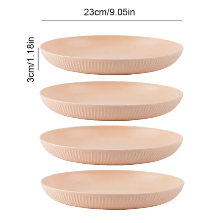 Plato redondo de 23cm para ensalada, postre, cena, apilable, irrompible, reutilizable, 4 Uds., plato de paja de trigo, plato de fruta apto para microondas para comedor - 1