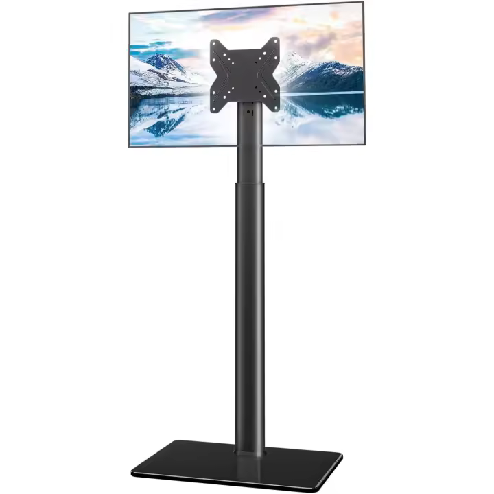 emudu Soporte TV Suelo para televisores LCD, LED OLED de 19 a 43 pulgadas, altura ajustable de 16 niveles, soporte giratorio TV 100º, inclinación 25º, capacidad hasta 45 kg, MAX Vesa 200x200mm - 1