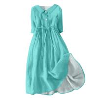 Vestido de Verano para Mujer 2024 Moda Casual con Cuello de Corbata Mangas 3/4 Botón de Cierre - details 4