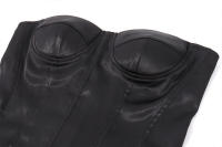 BUNO Mini negro con cordones para mujer, patchwork sin tirantes, pecho envuelto, moldeador del cuerpo, vestido de fiesta corto para Midnight Club, - details 7