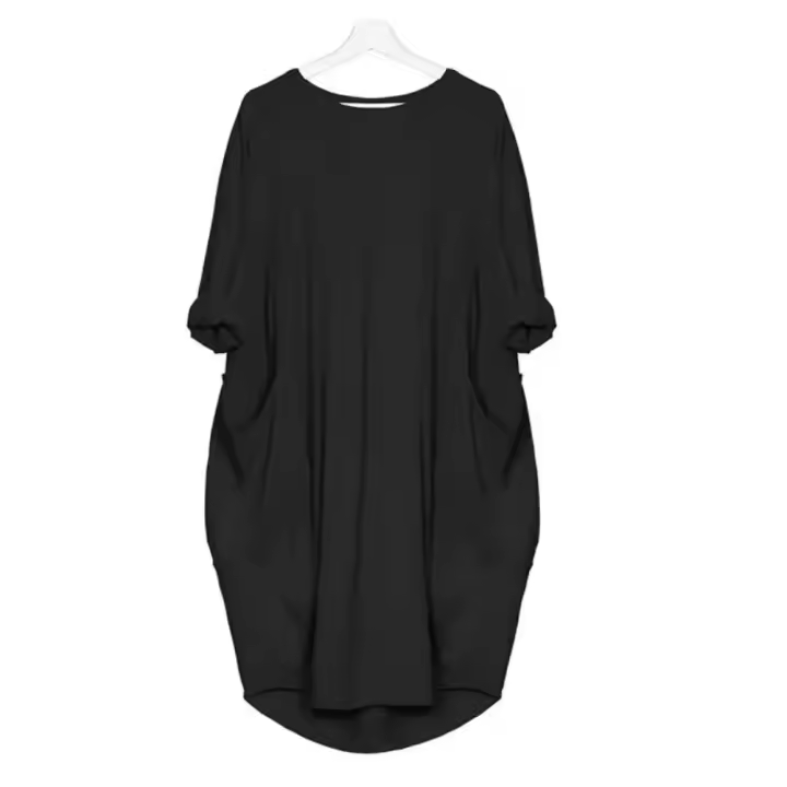 2025 nuevo vestido suelto Casual para mujer con bolsillo moda para mujer vestido sólido cuello redondo Camisetas largas camiseta ropa de calle de talla grande - 1