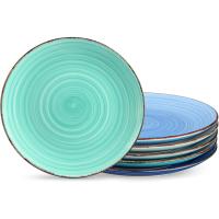 Juego de Platos Llanos Multicolor de 6 Piezas Pintados a Mano en Estilo Rústico - details 0