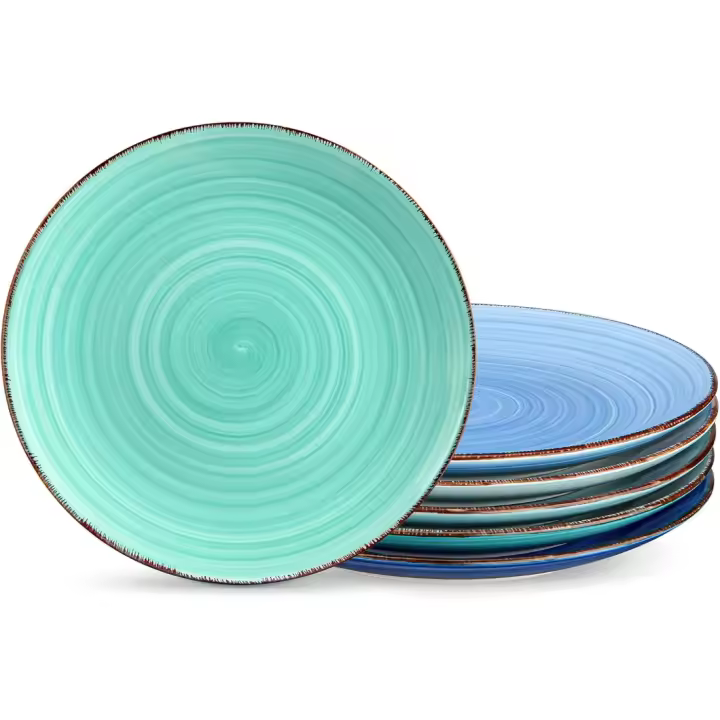 Juego de Platos Llanos Multicolor de 6 Piezas Pintados a Mano en Estilo Rústico - 1