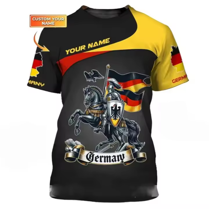 Camiseta con emblema nacional de la bandera de Alemania para hombre, camisetas de manga corta DIY novedosas de verano, camiseta de tendencia con nombre personalizado de caballero - 1