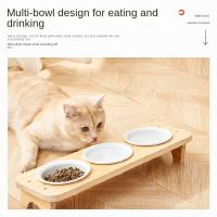 Cuenco de cerámica para gatos con soporte de madera, protege la columna Cervical, 1/2/3 cuencos, plato inclinado para gatos, alimentador elevado antideslizante desmontable para mascotas - details 12
