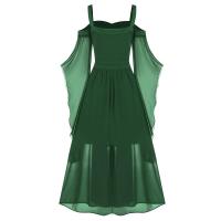 Vestido de mujer de talla grande con hombros descubiertos y alas de mariposa estilo gótico para Halloween, elegante vestido de poliéster de cintura media. - details 27