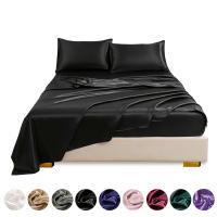 Conjunto de sábanas ajustadas lisas con satén de imitación, ropa de cama cómoda y sedoso para dormitorio, 4 unidades - details 5